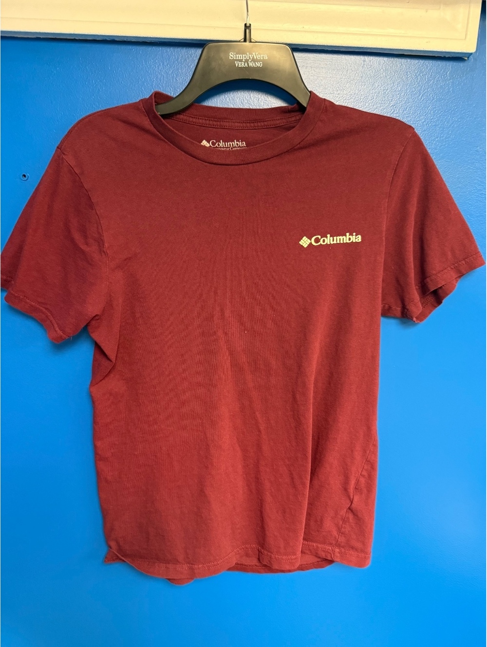 Columbia Always Outside Mountain Graphic T-Shirt Mens Small Maroon Burgundy